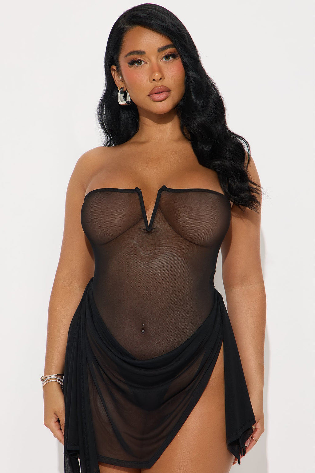 Staying Out Strapless Mesh Mini Dress - Black