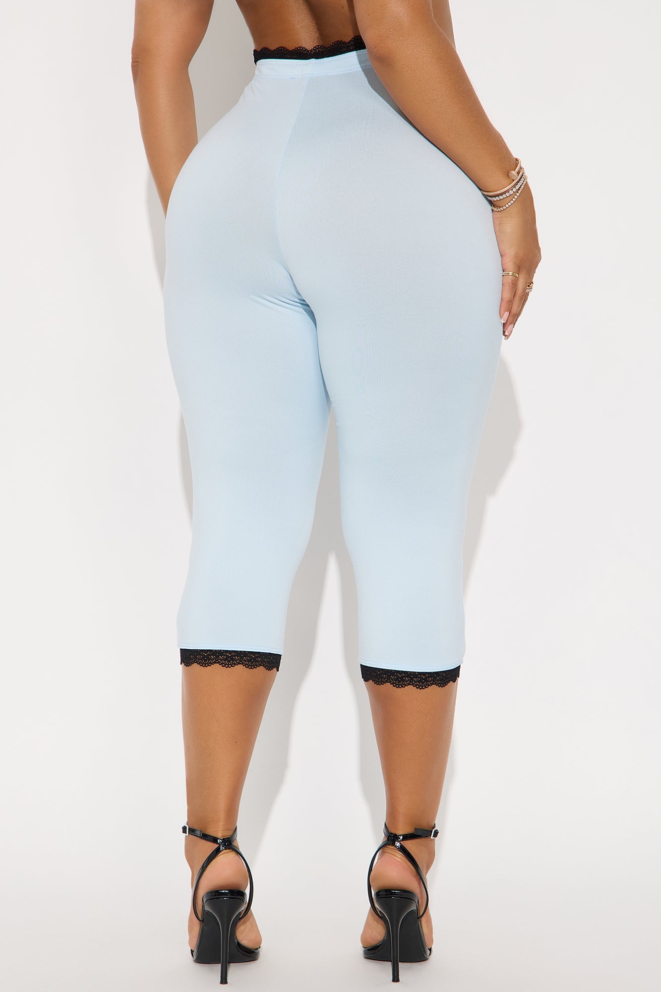 Valentina Solid Lace Trim Capri Legging - SkyBlue
