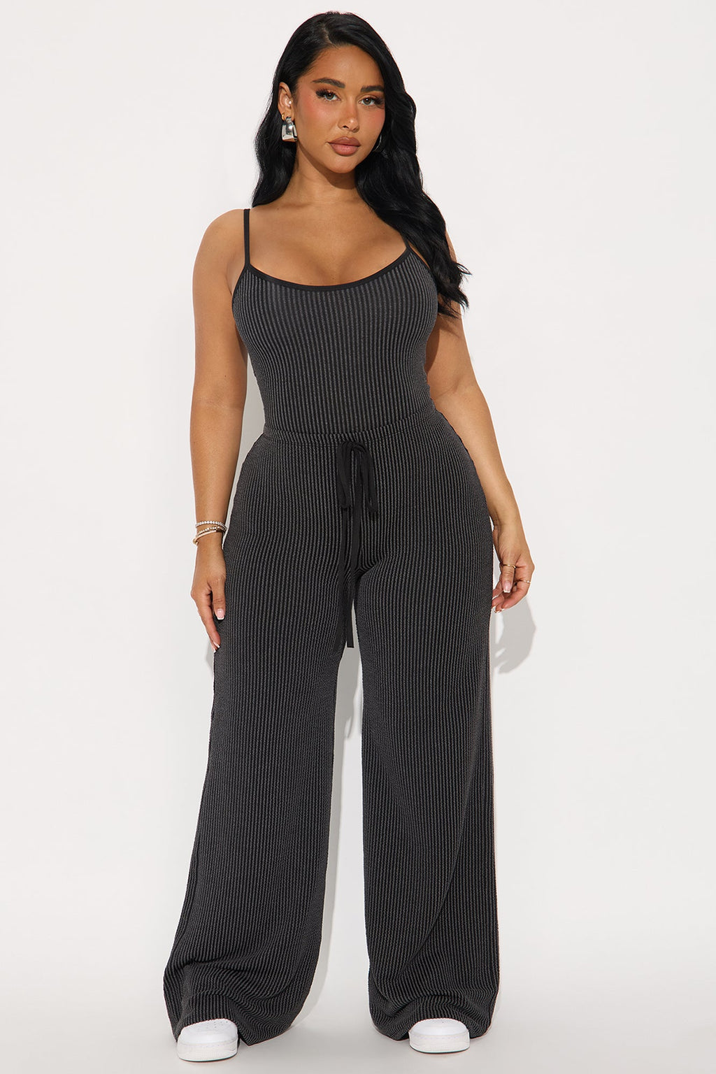 Paulette Ribbed Bodysuit Pant Set - Black