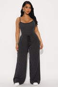 Paulette Ribbed Bodysuit Pant Set - Black