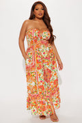 Fresh Belini Strapless Midi Dress - Orange/combo