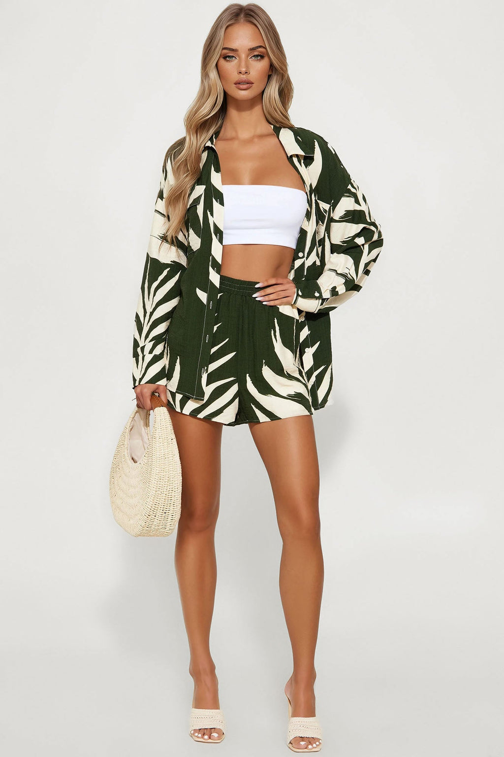 In The Tropics Linen Short Set - Hunter