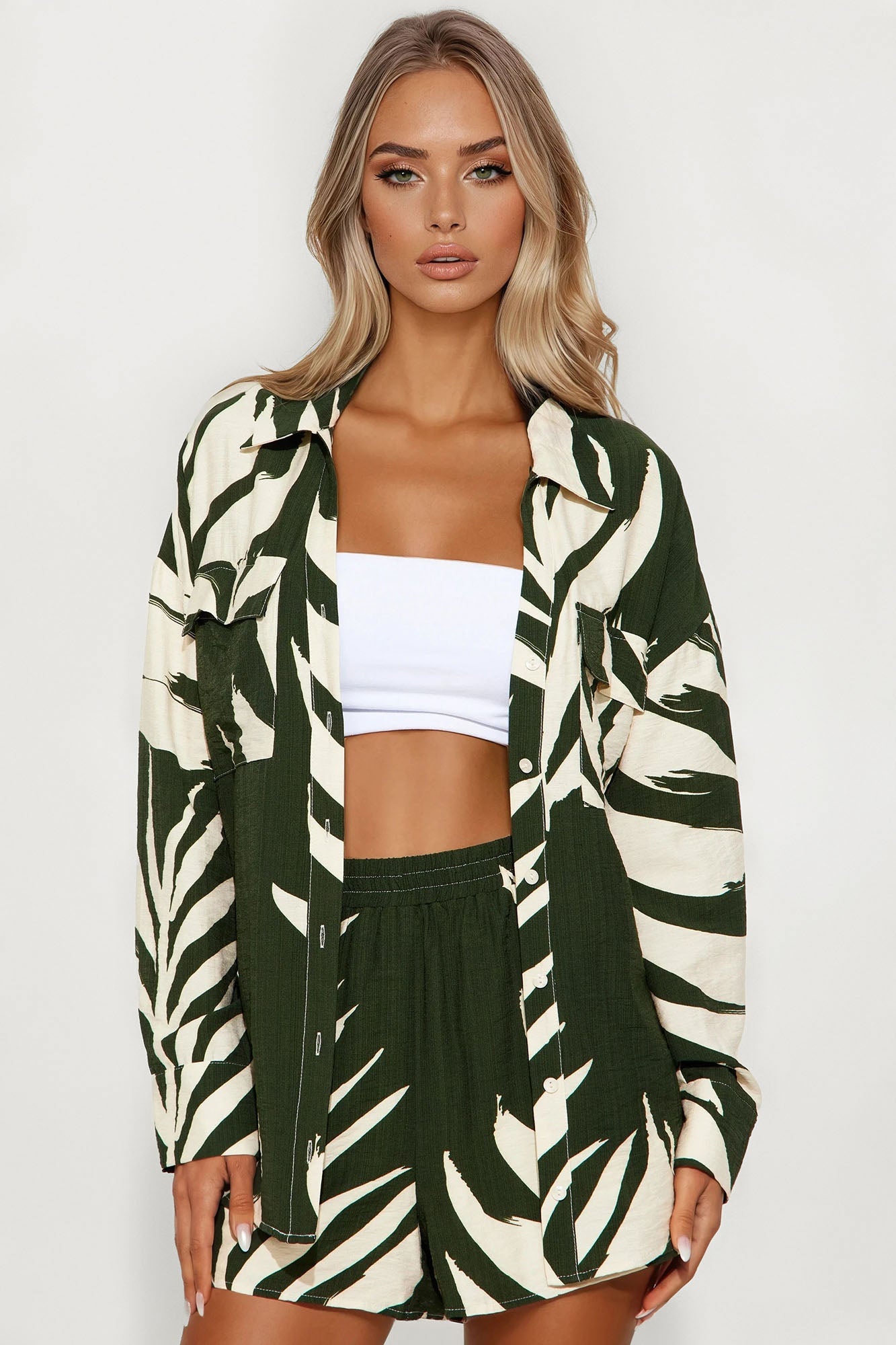 In The Tropics Linen Short Set - Hunter