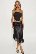 Dahlia Asymmetrical Satin Midi Skirt - Black