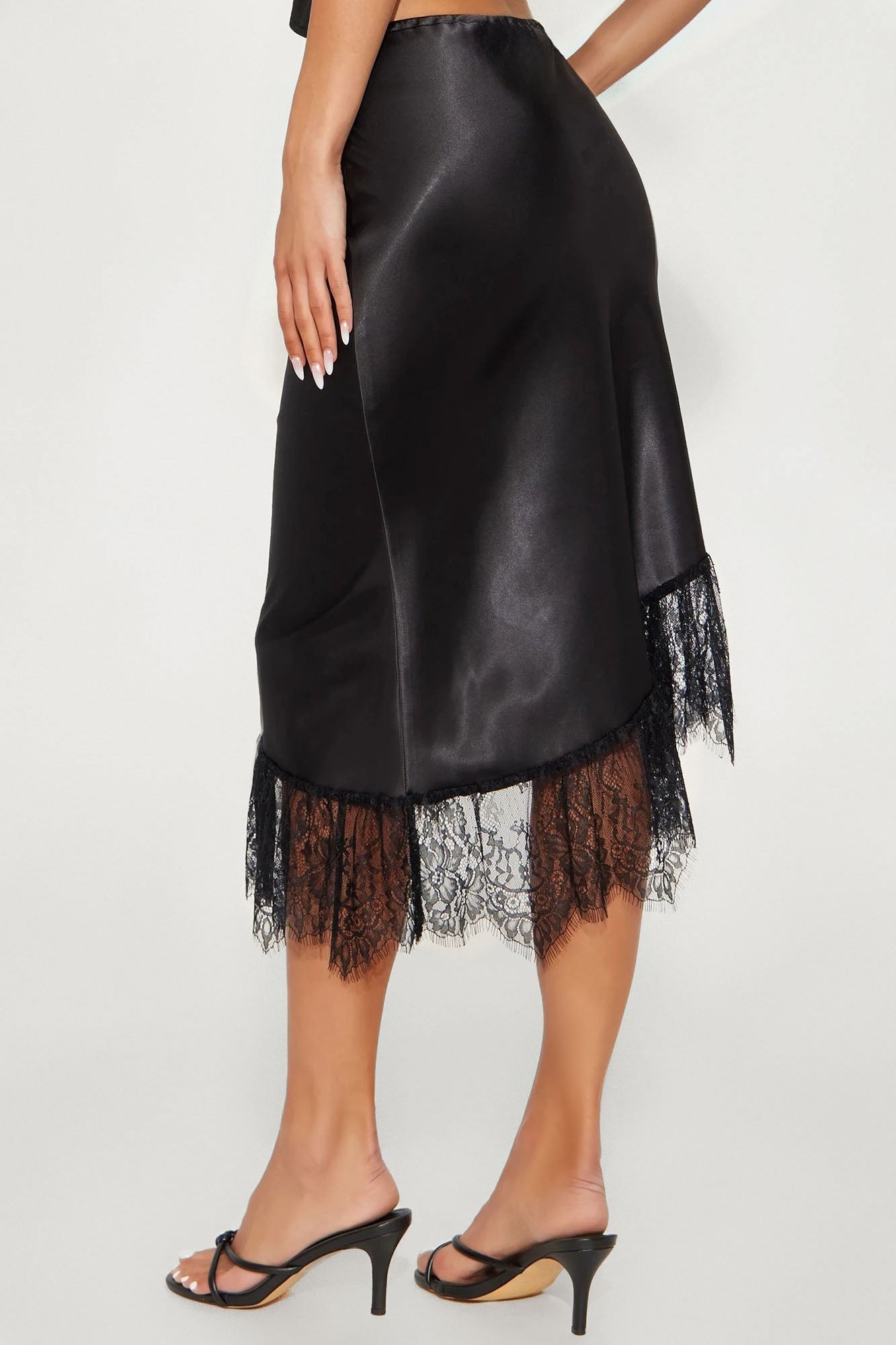 Dahlia Asymmetrical Satin Midi Skirt - Black