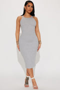Sleek Chic Ribbed Midi Dress - Heather Grey