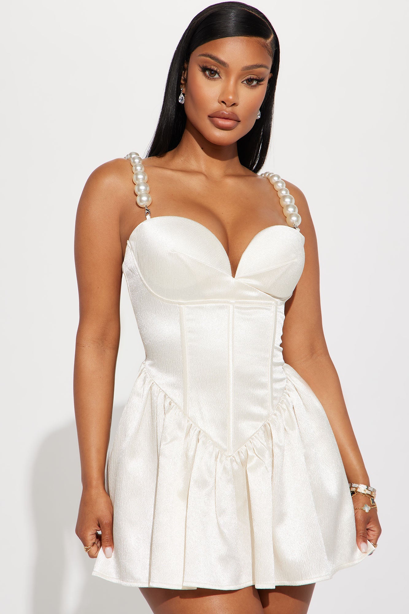 Pearly Girl Satin Mini Dress - Ivory