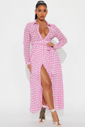 Tara Chiffon Midi Shirt Dress - Pink/combo