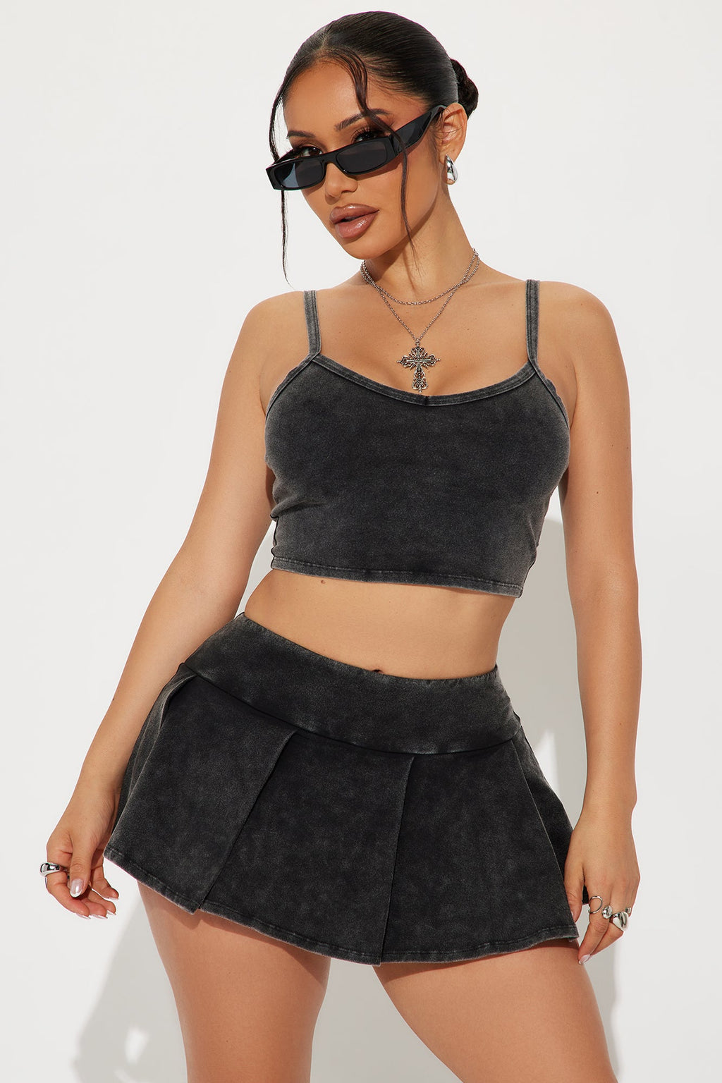 Roxanna Micro Mini Skort Set - Black