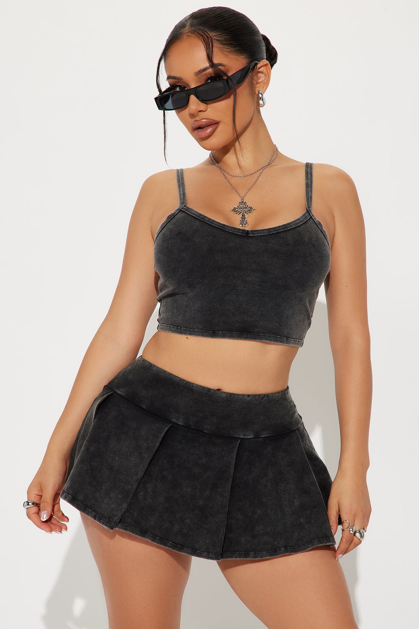 Roxanna Micro Mini Skort Set - Black