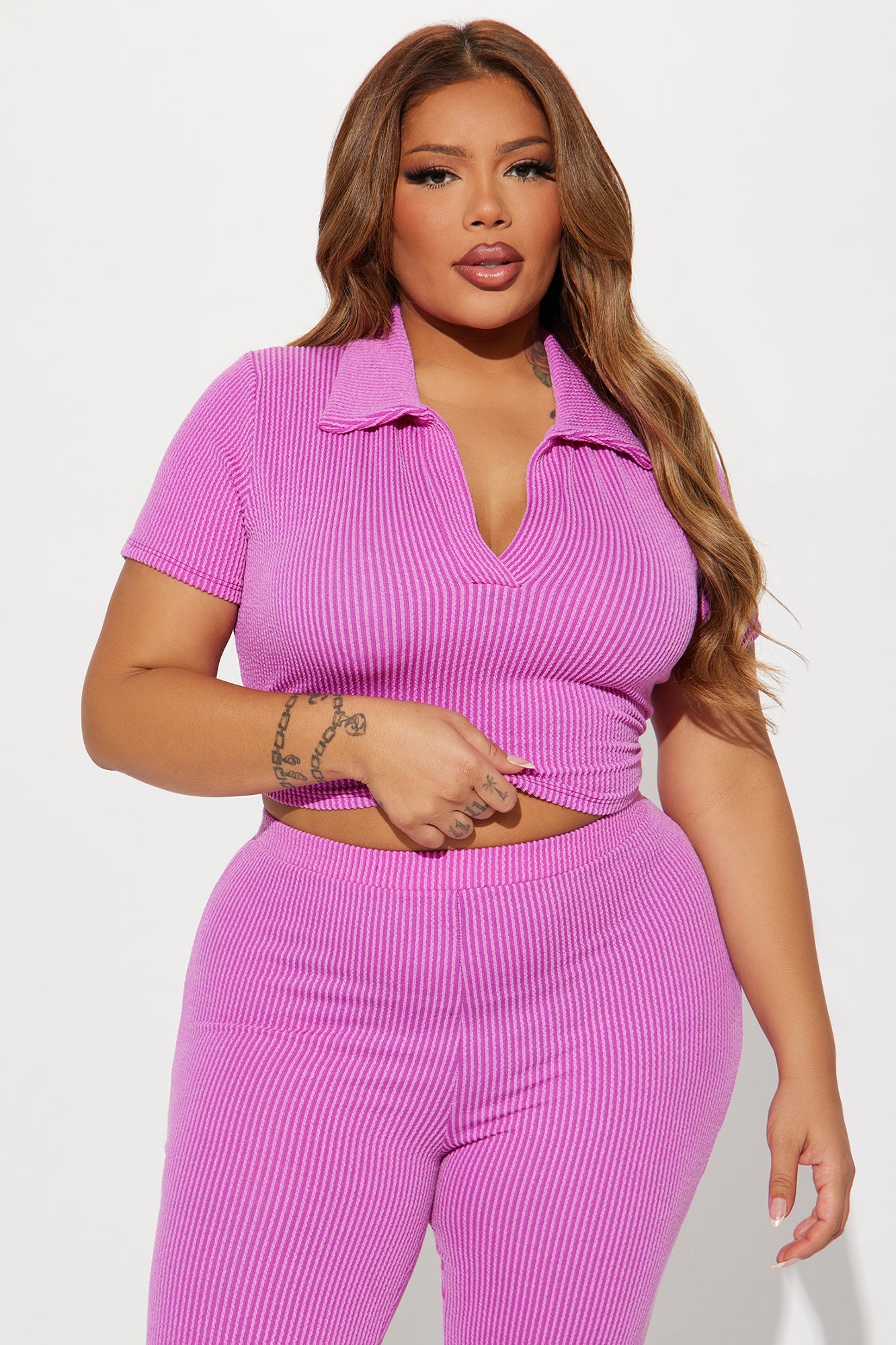 Josie Ribbed Pant Set - Magenta