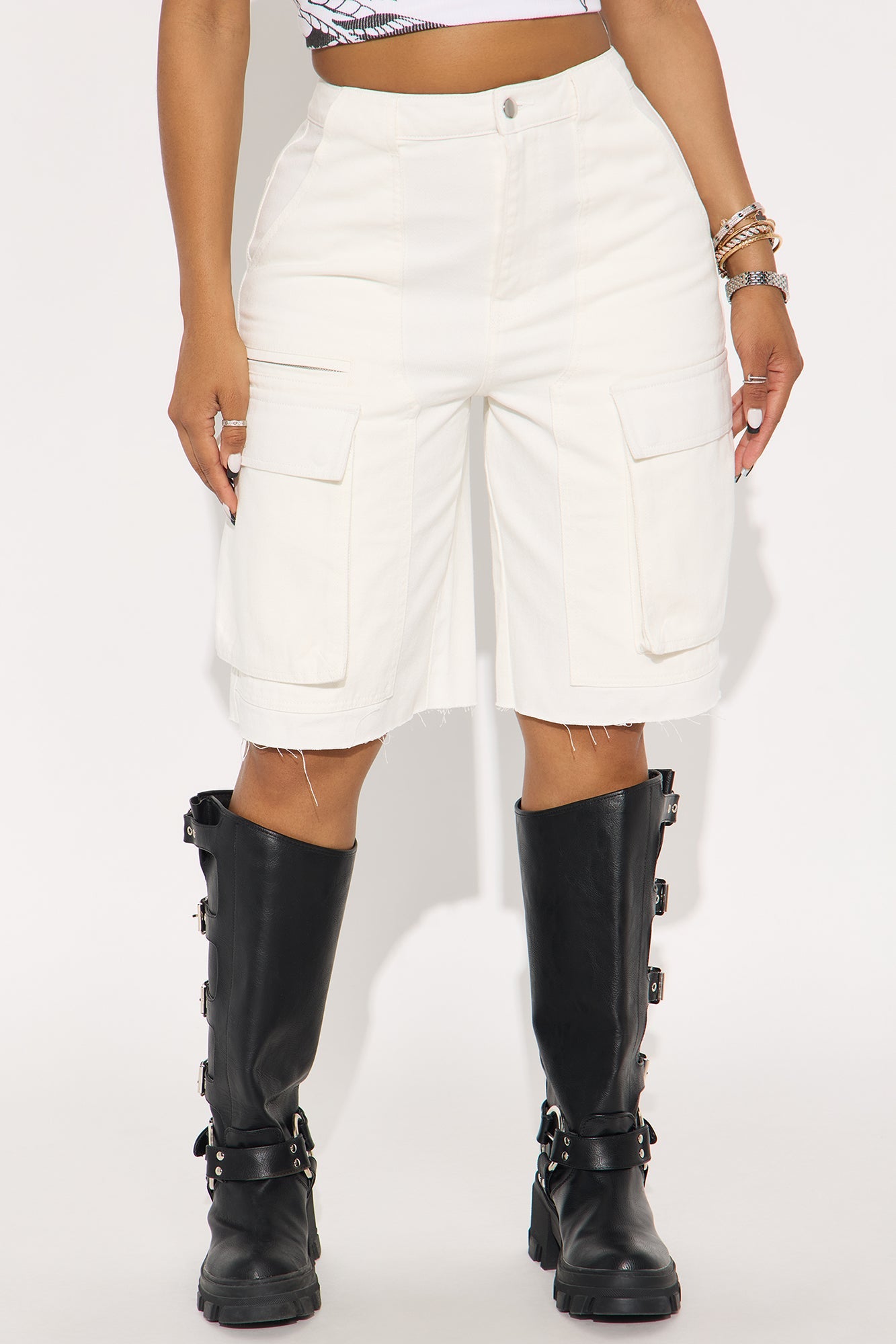 Parker Denim Cargo Jorts - White