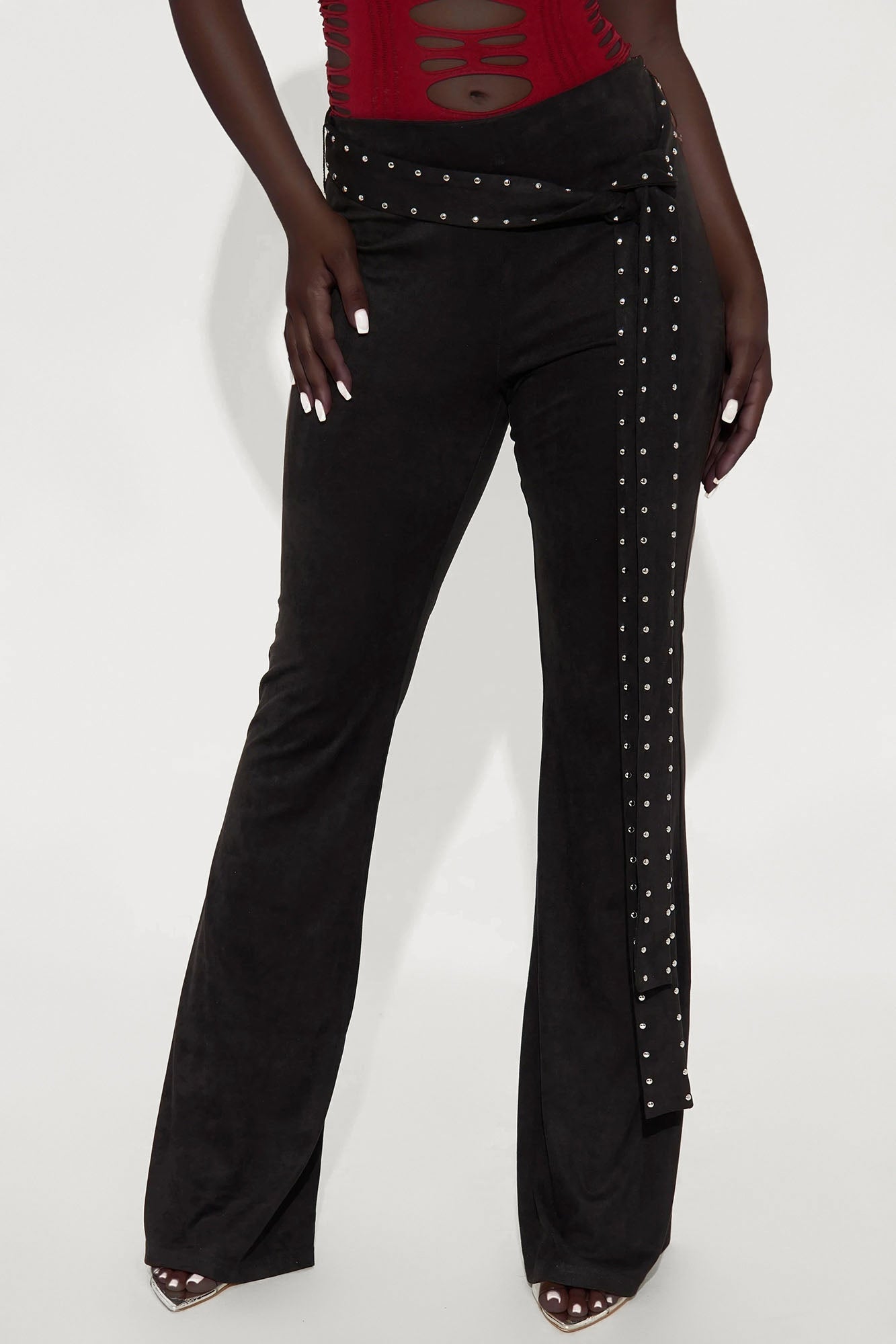 Aniston Faux Suede Flare Pant - Black