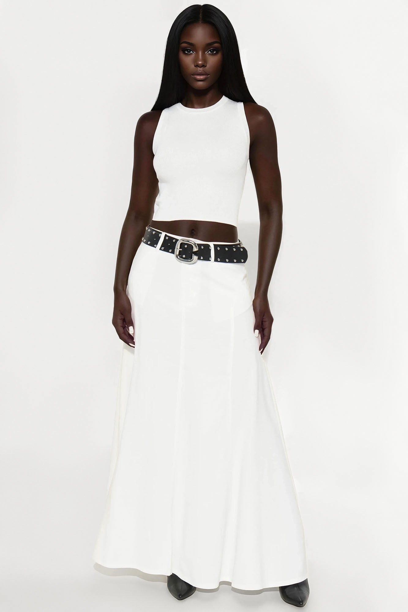 Harlow Maxi A Line Pleated Rayon Blend Skirt - Ivory