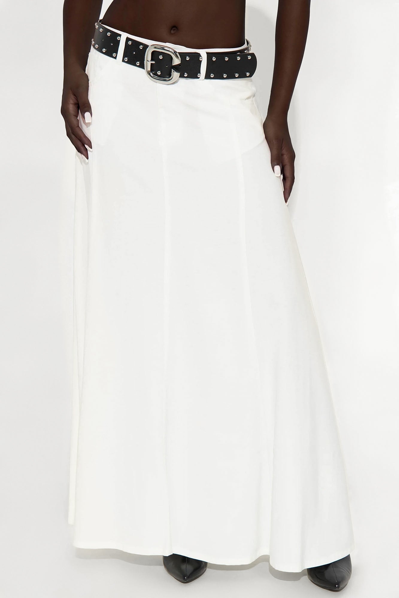 Harlow Maxi A Line Pleated Rayon Blend Skirt - Ivory