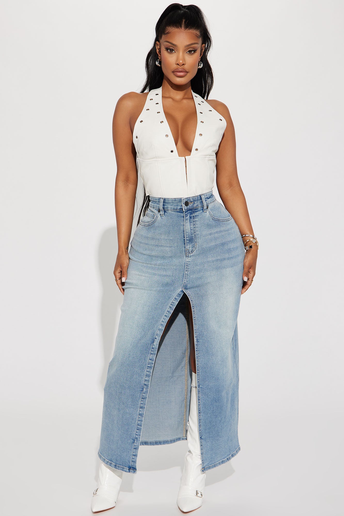 Nicole Denim Maxi Skirt - Light Wash