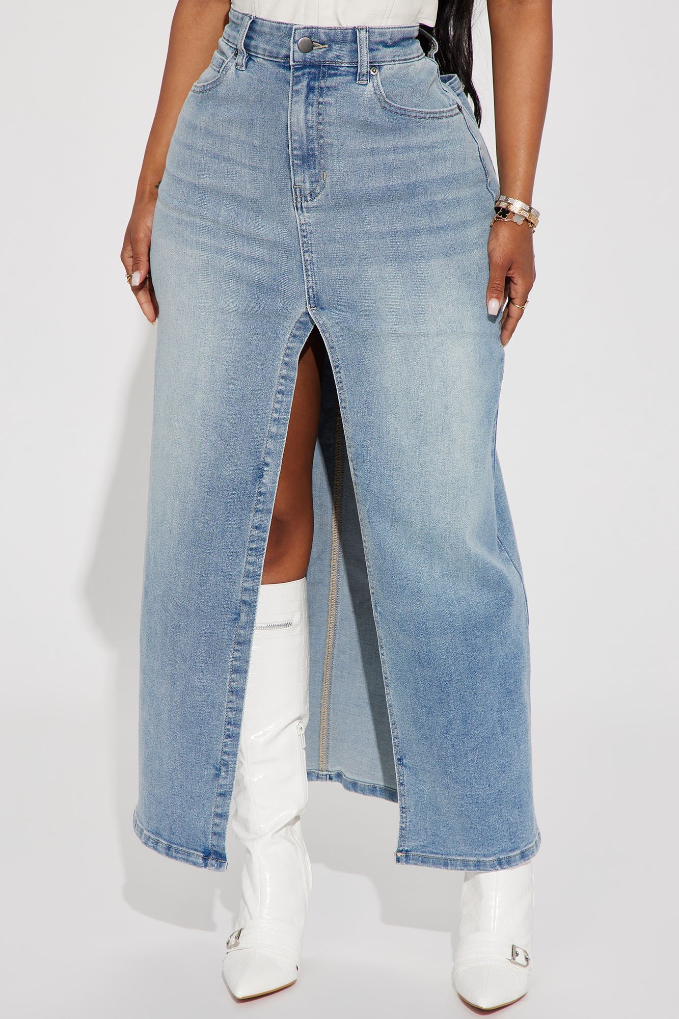 Nicole Denim Maxi Skirt - Light Wash