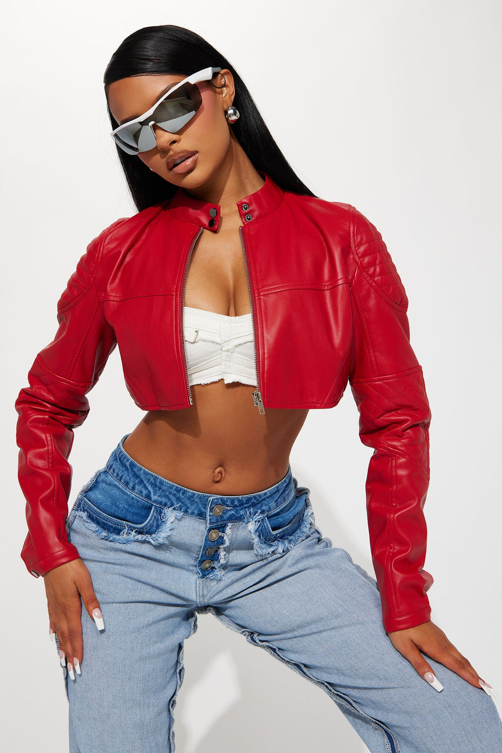 Biker Club Faux Leather Jacket - Red
