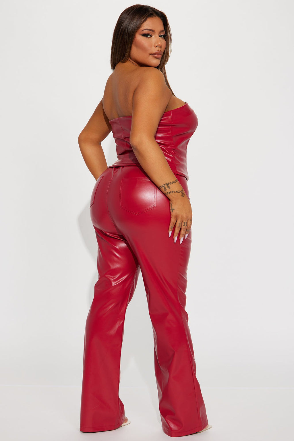 Turning Heads Faux Leather Pant Set - Red