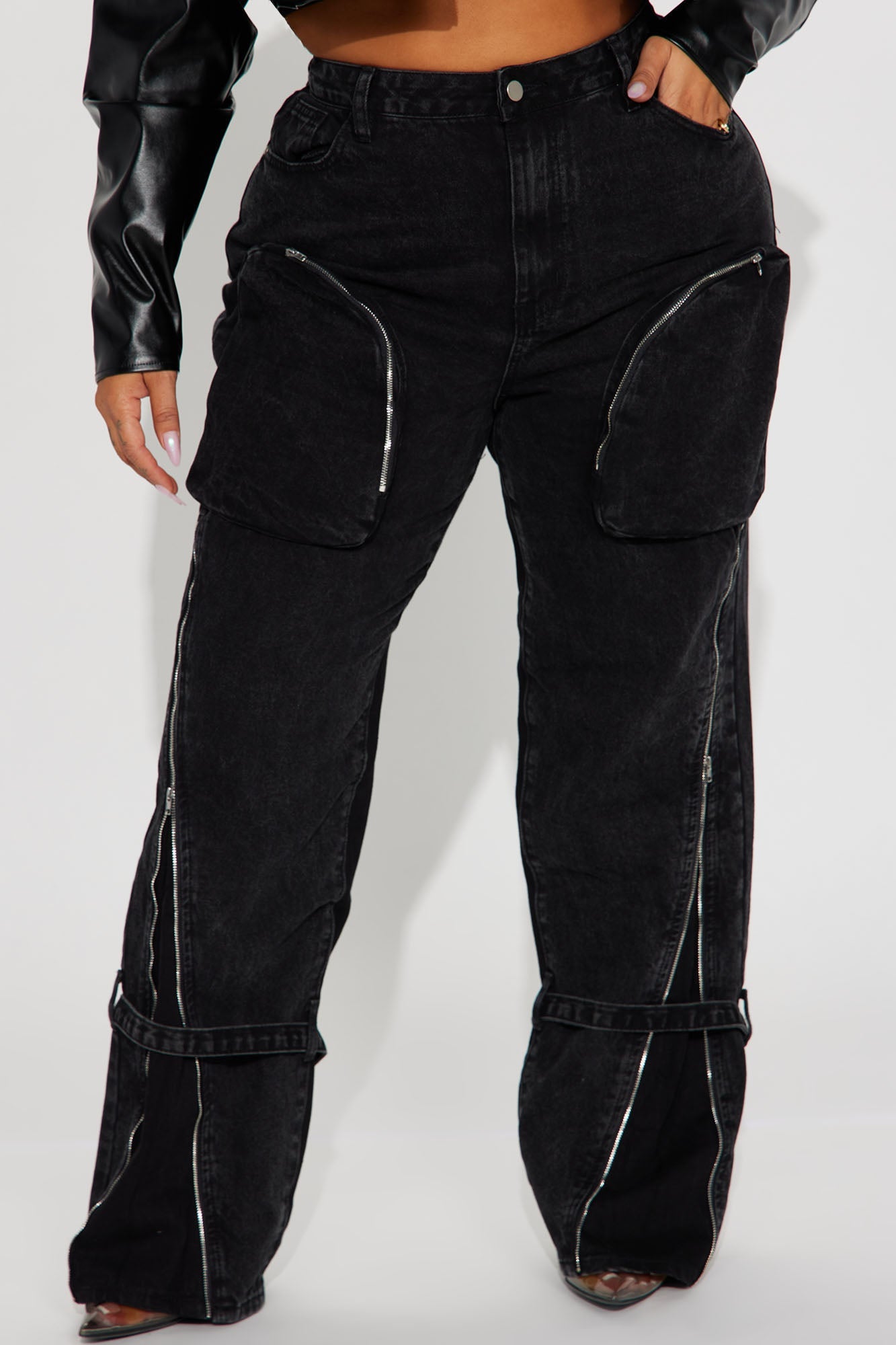 Got It All Non Stretch Zip Cargo Jean - Black Wash