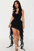 Ruffles and Roses Mini Dress - Black
