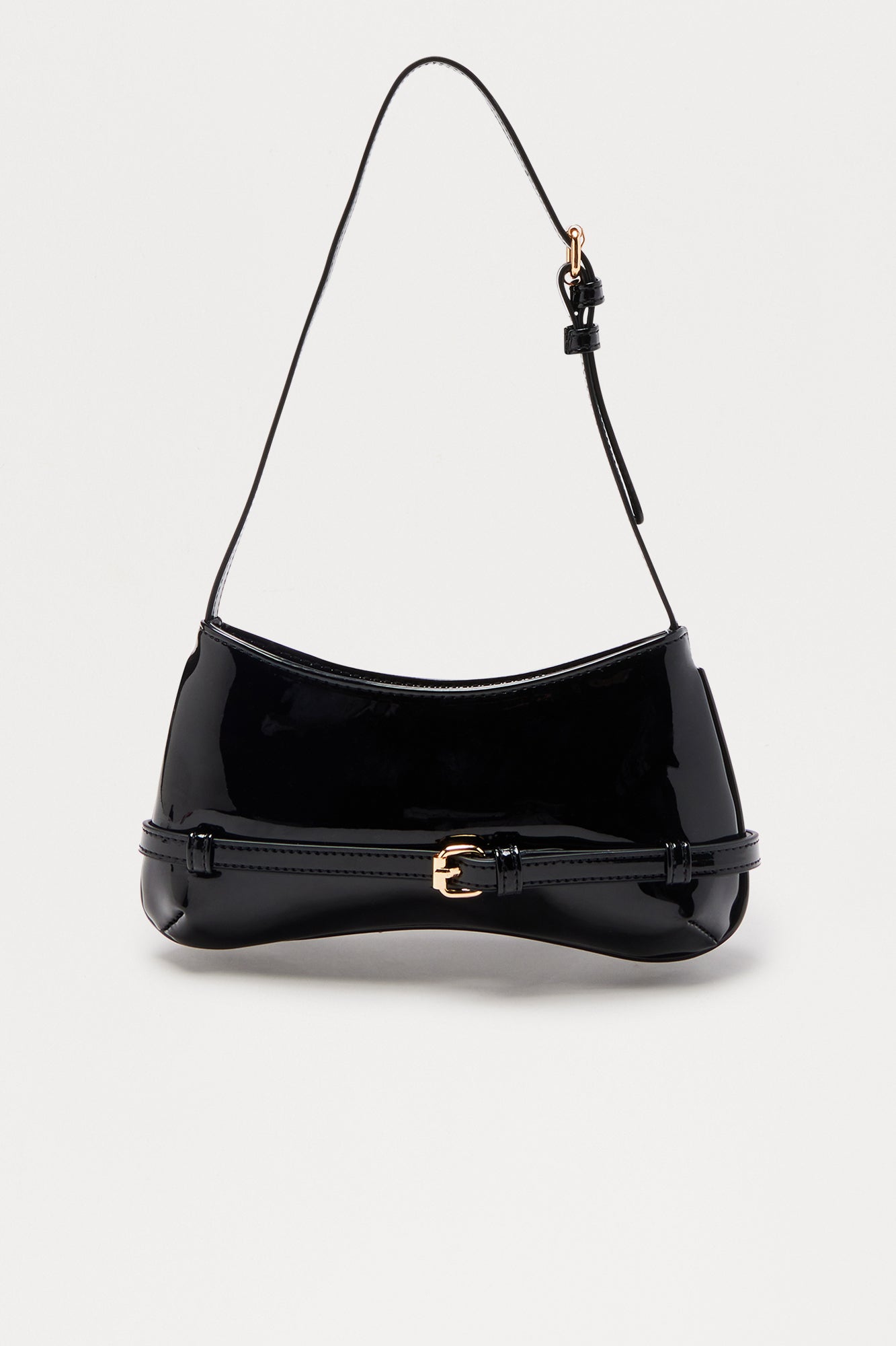 Gloss Boss Faux Patent Leather Shoulder Handbag - Black