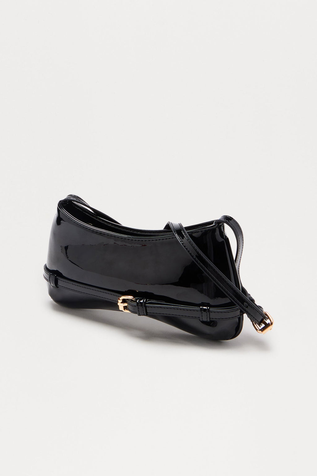 Gloss Boss Faux Patent Leather Shoulder Handbag - Black