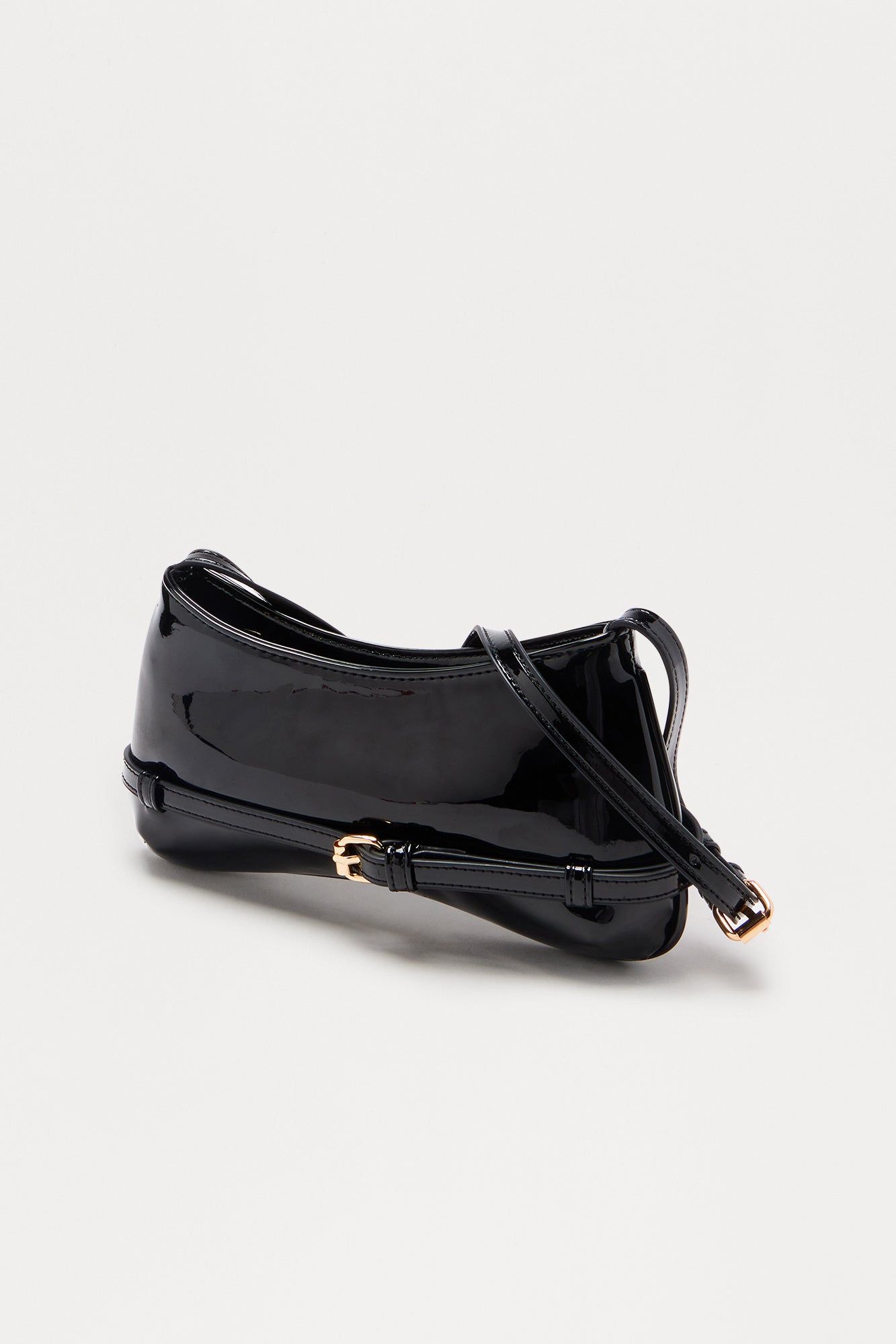 Gloss Boss Faux Patent Leather Shoulder Handbag - Black
