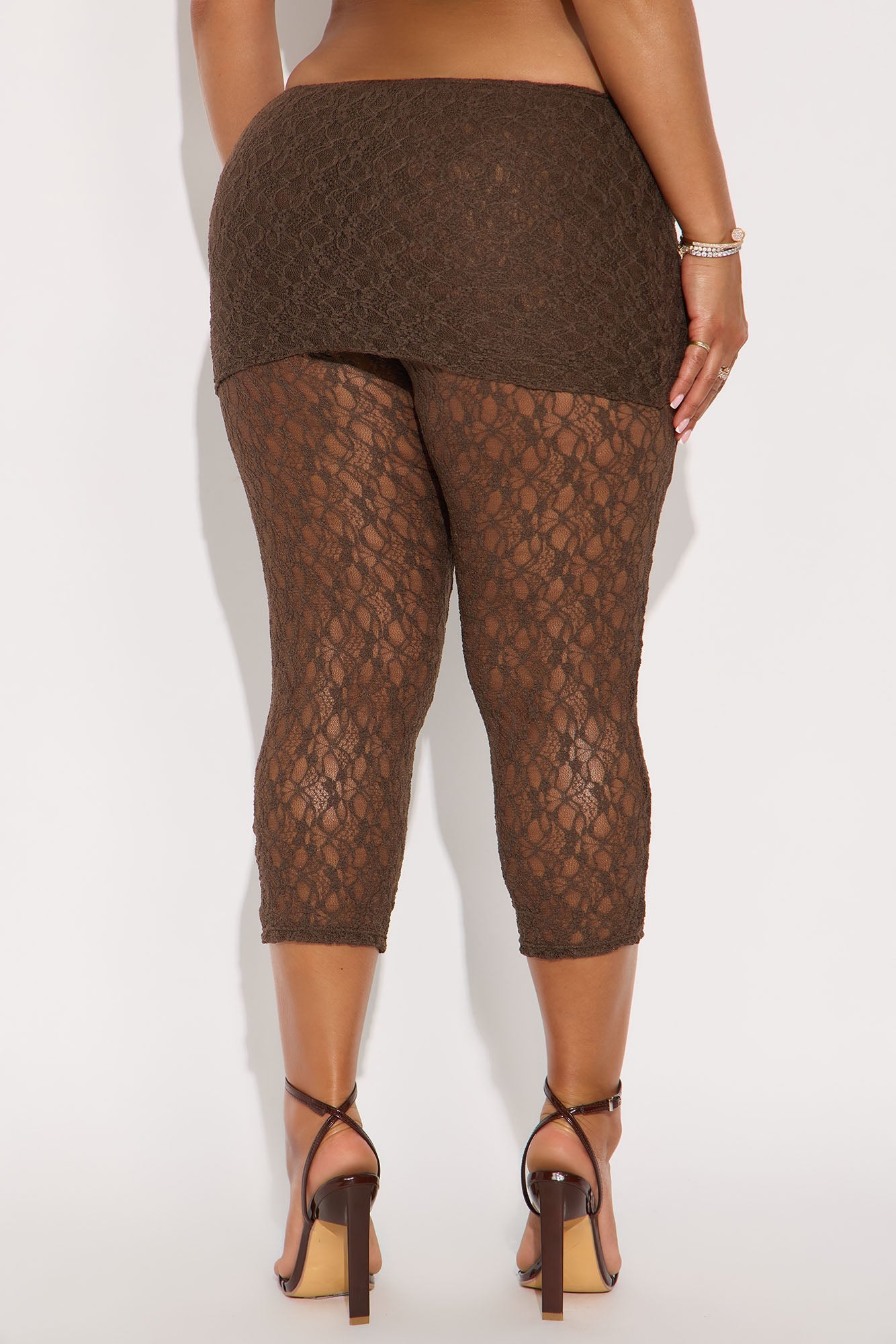 Raylene Mid Rise Lace Capri Legging - Chocolate