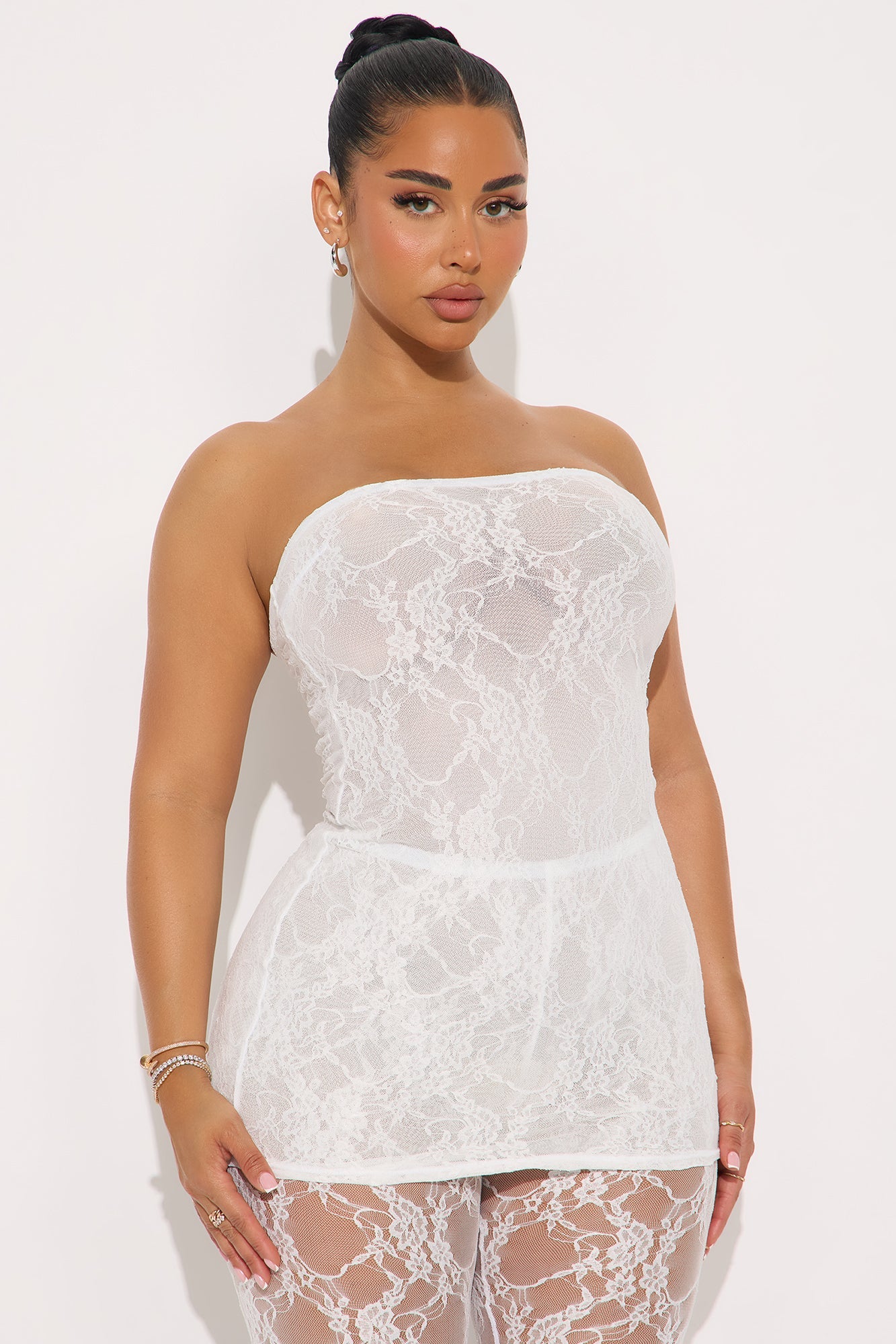 So Lovely Lace Micro Mini Dress Set - Off White