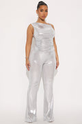 Kai Metallic Flare Pant Set - Silver