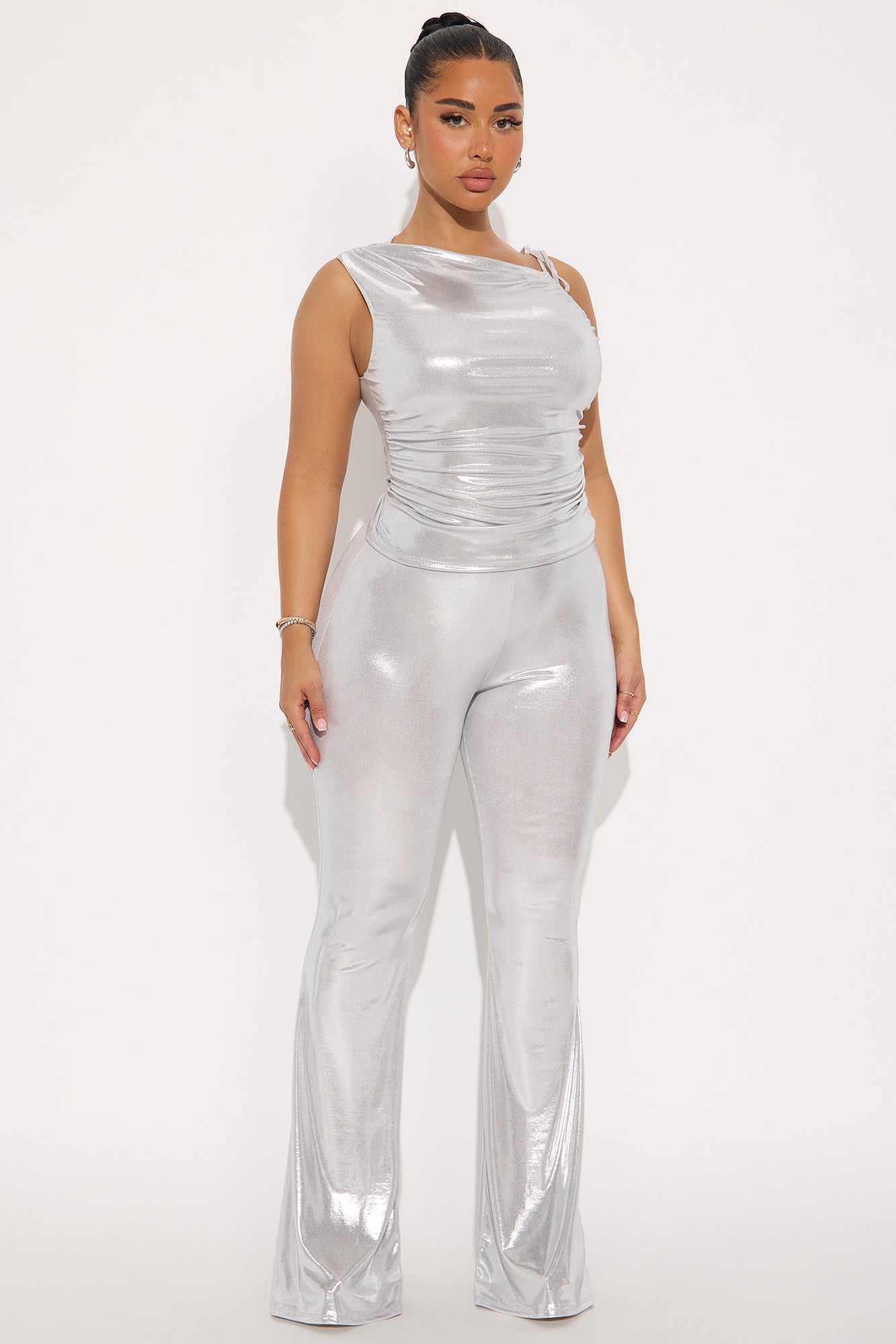 Kai Metallic Flare Pant Set - Silver
