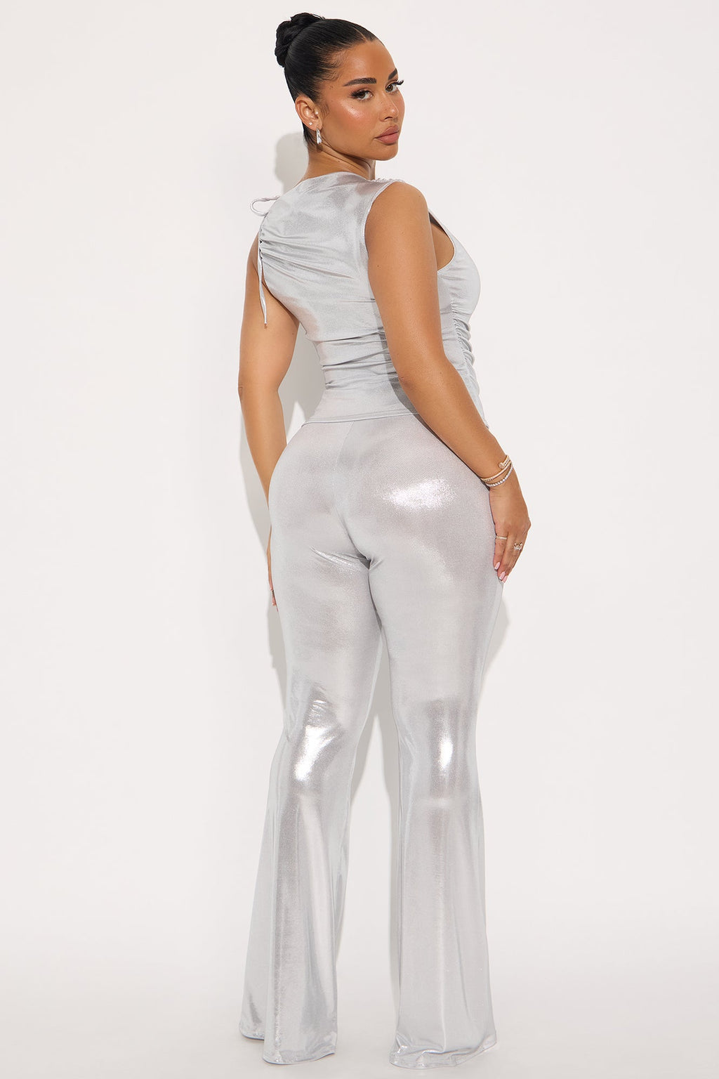 Kai Metallic Flare Pant Set - Silver
