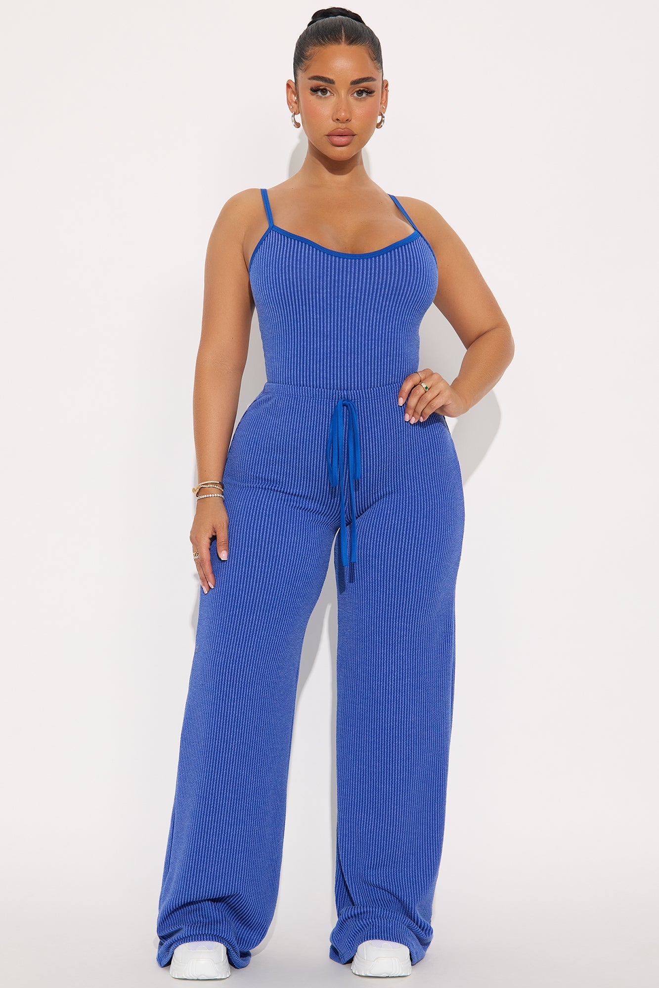 Paulette Ribbed Bodysuit Pant Set - Royal
