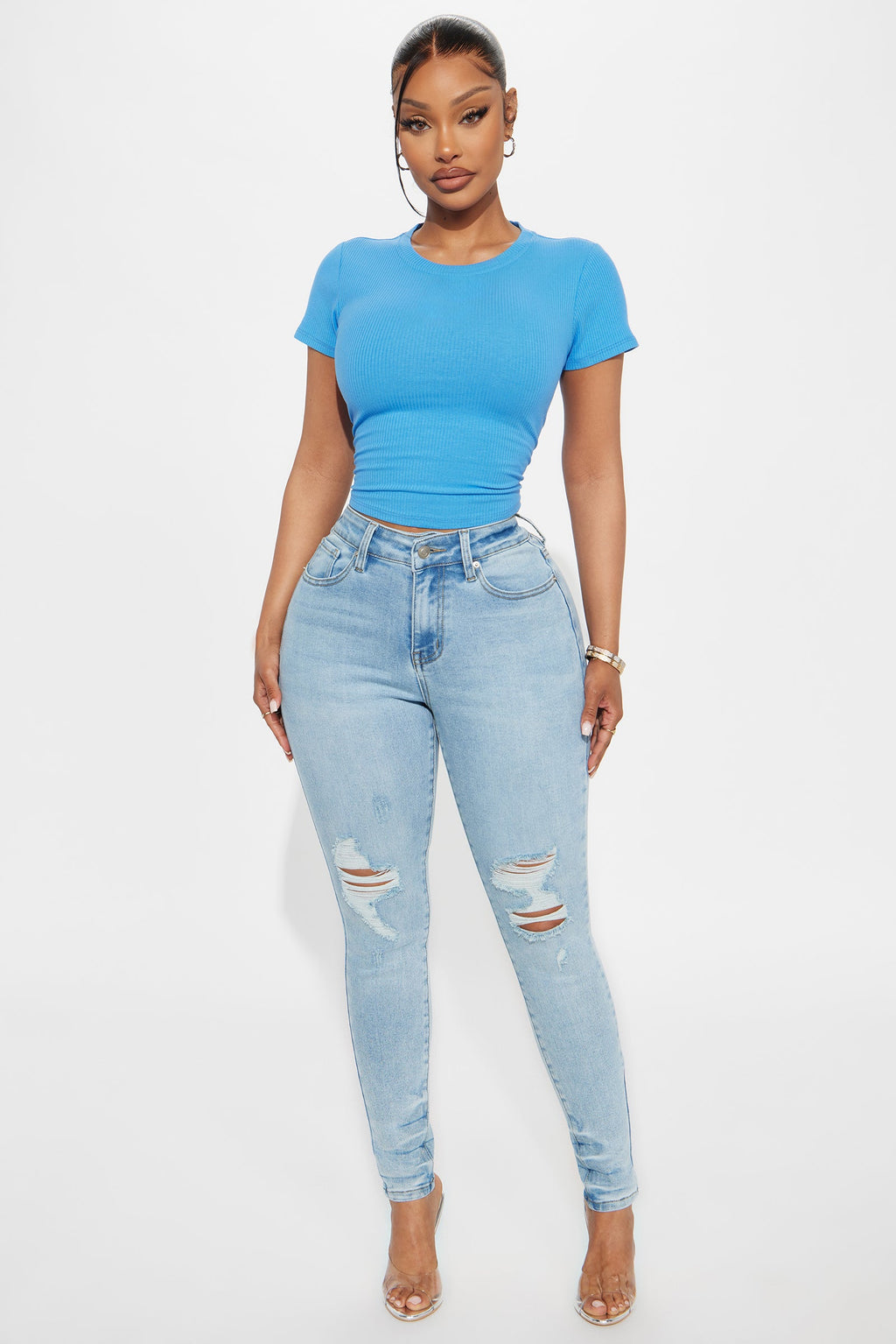 Kalisha Stretch Ripped Skinny Jeans - Light Wash