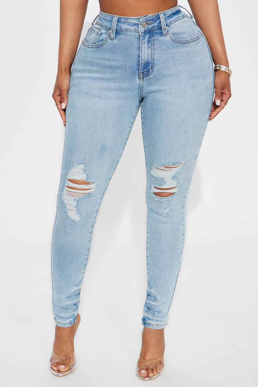 Kalisha Stretch Ripped Skinny Jeans - Light Wash