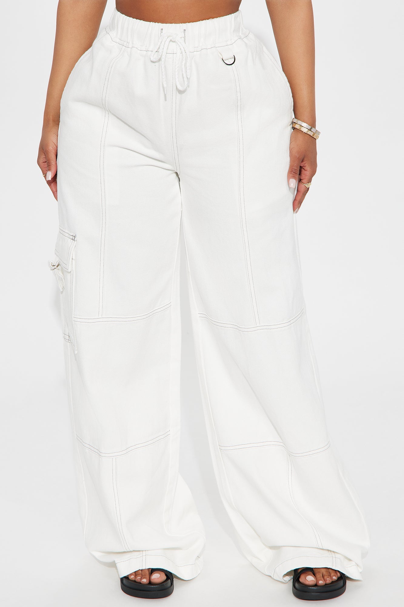 On The Go Cargo Wide Leg Jeans - White