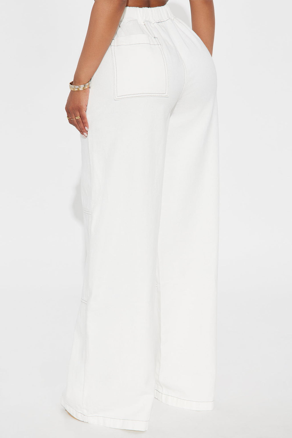 On The Go Cargo Wide Leg Jeans - White