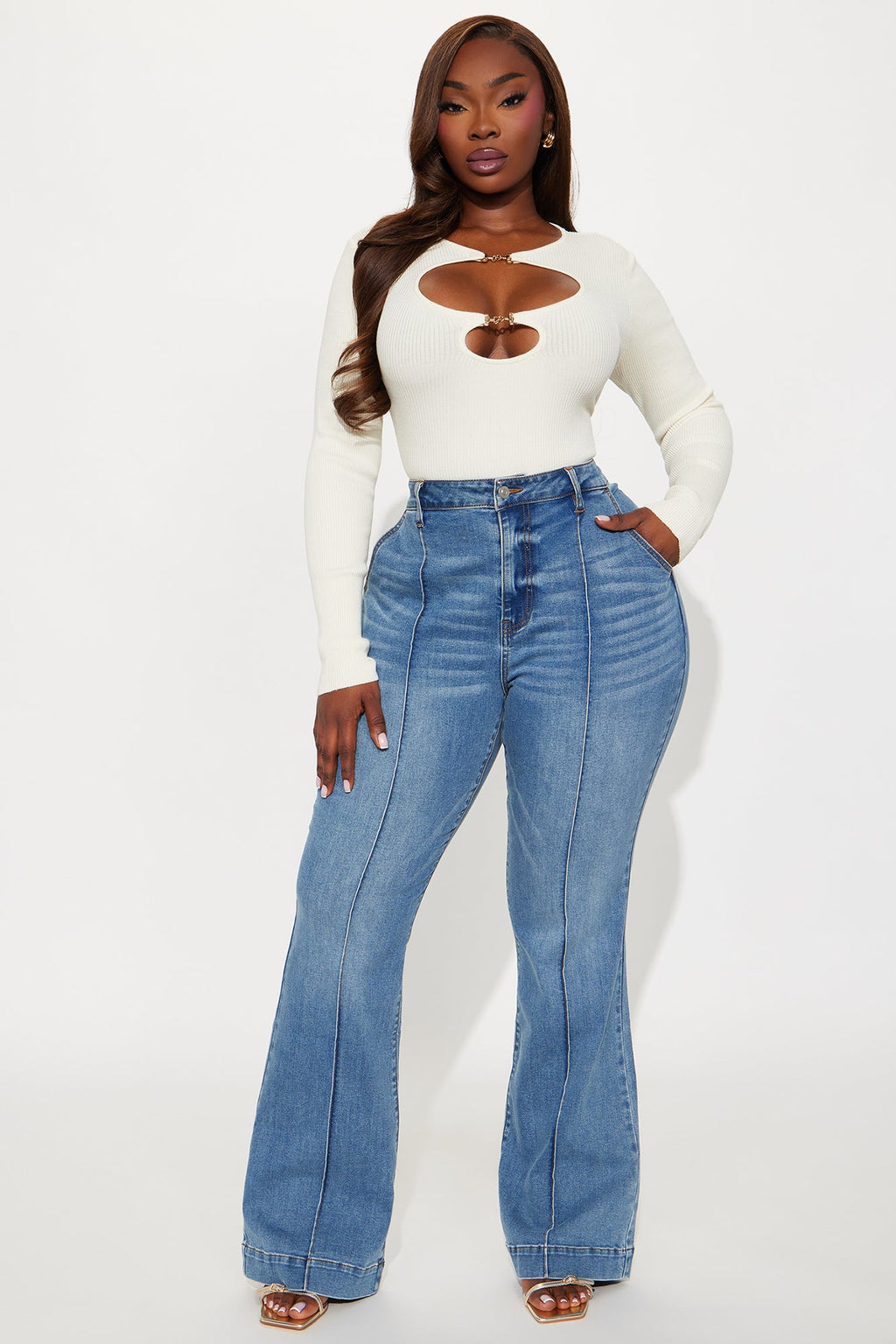 About Business Stretch Flare Trouser Jeans - Medium Wash