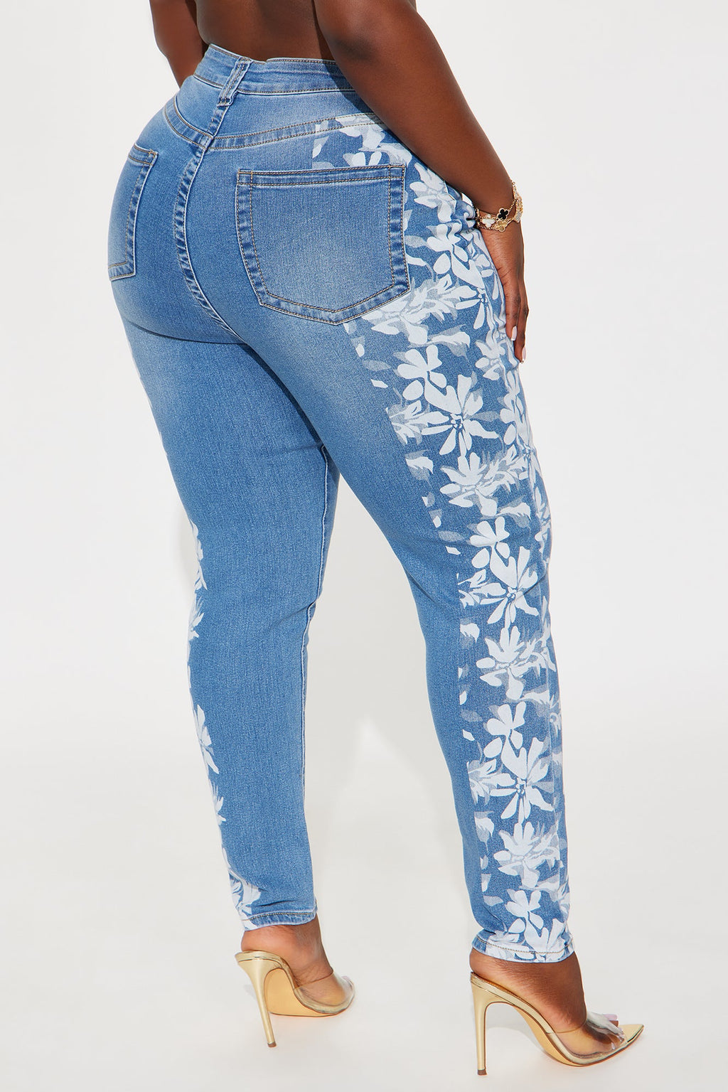 Late Bloomer Printed High Waist Skinny Jeans - Medium Wash