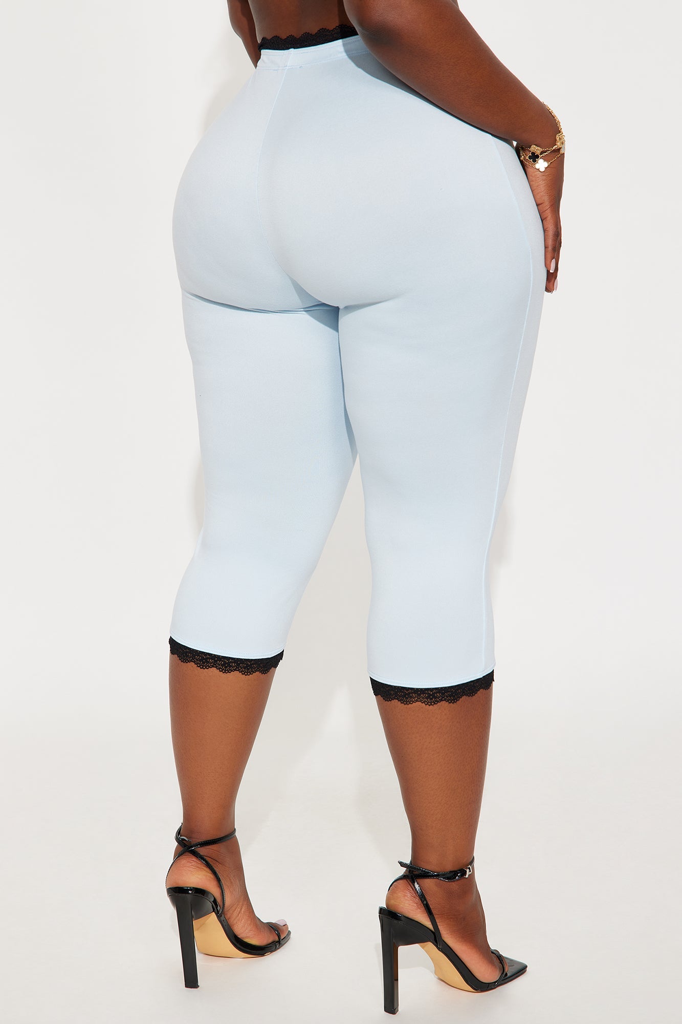 Valentina Solid Lace Trim Capri Legging - SkyBlue