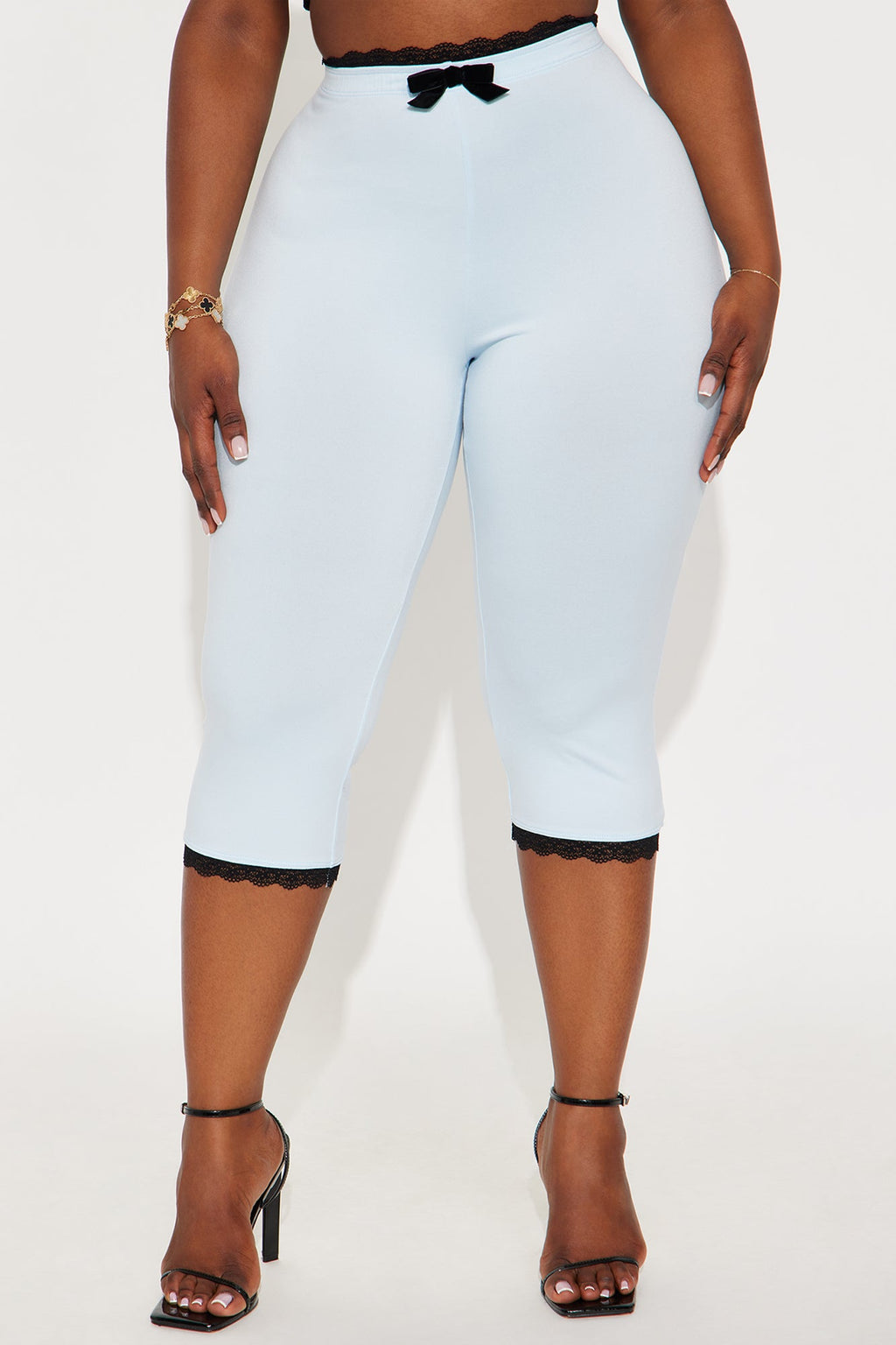 Valentina Solid Lace Trim Capri Legging - SkyBlue
