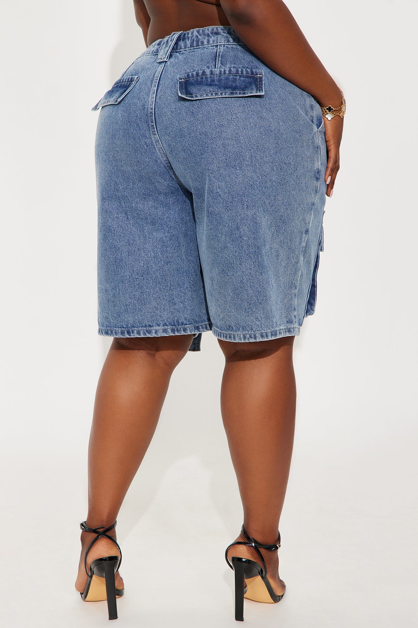 In My Own Lane Non Stretch Cargo Shorts - Medium Wash