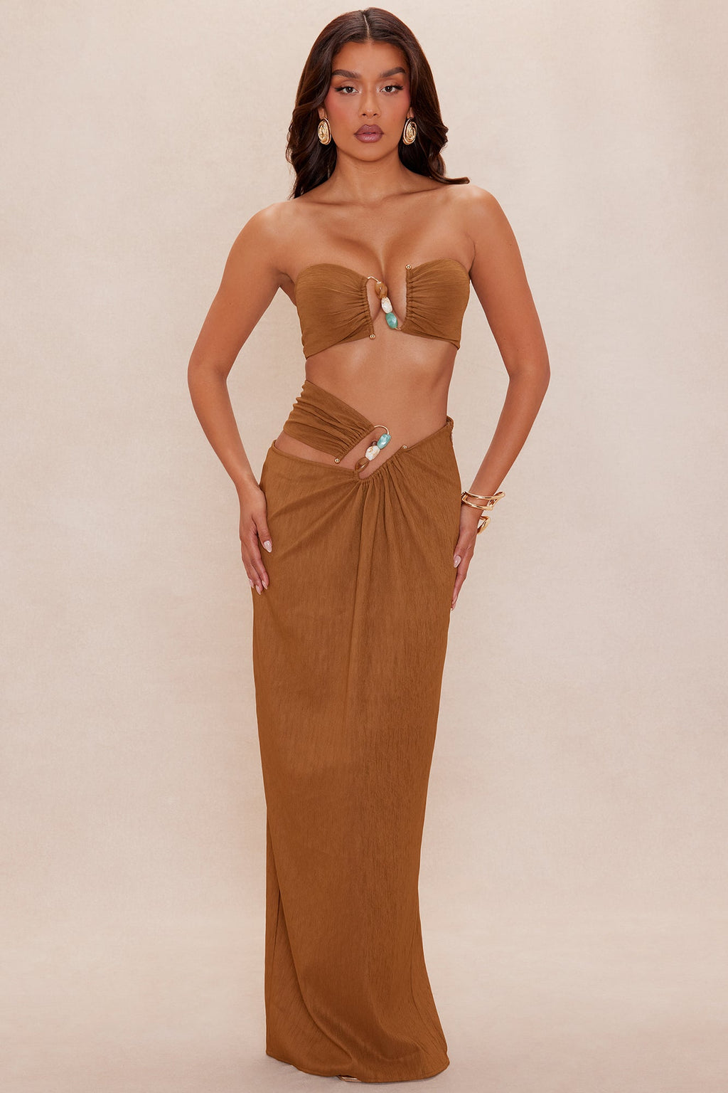 Tiki Lounge Texture Skirt Set - Brown
