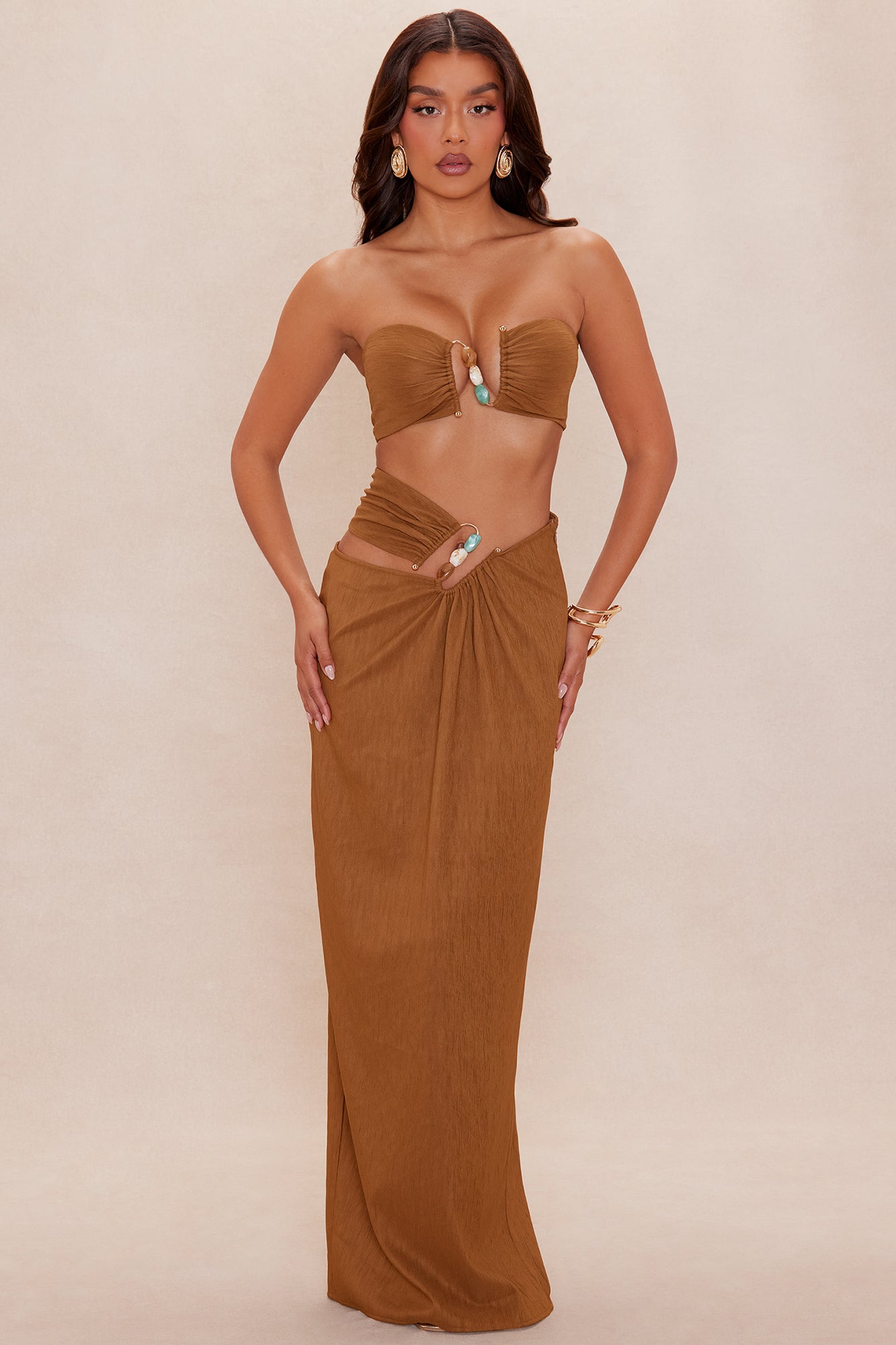 Tiki Lounge Texture Skirt Set - Brown