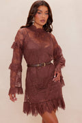 Taylor Ruffle Lace Mini Dress - Chocolate