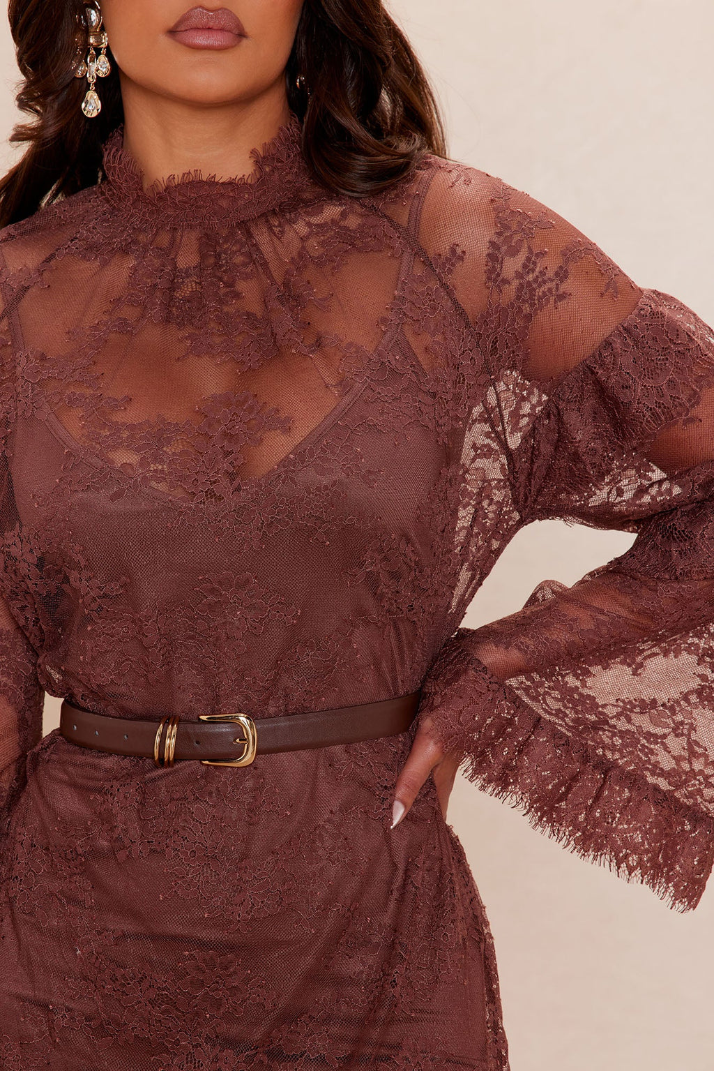 Taylor Ruffle Lace Mini Dress - Chocolate
