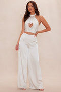 Amor Cut Out Satin Pant Set - Cream
