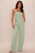 Leah Tweed Wide Leg Pant Set - Sage