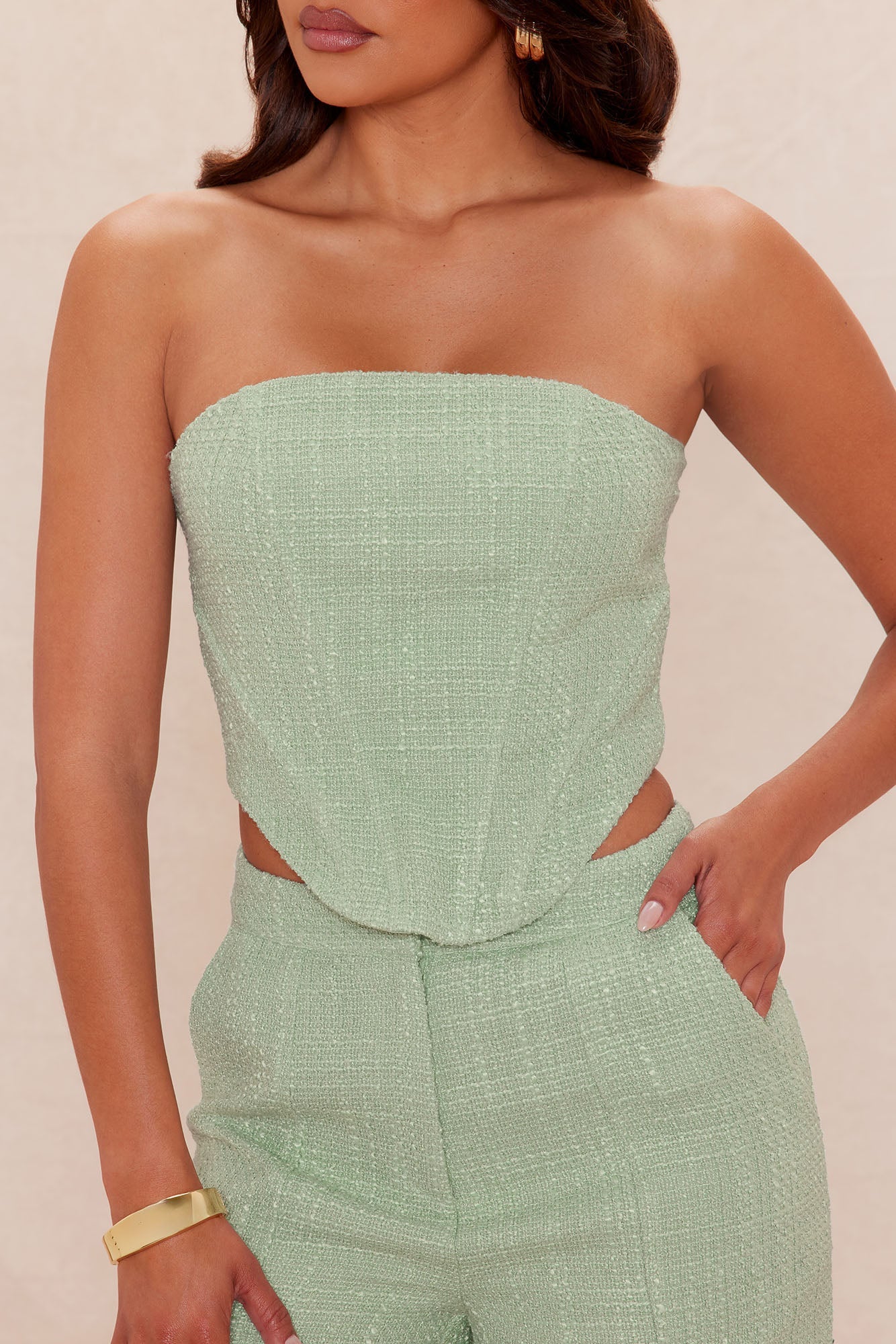 Leah Tweed Wide Leg Pant Set - Sage